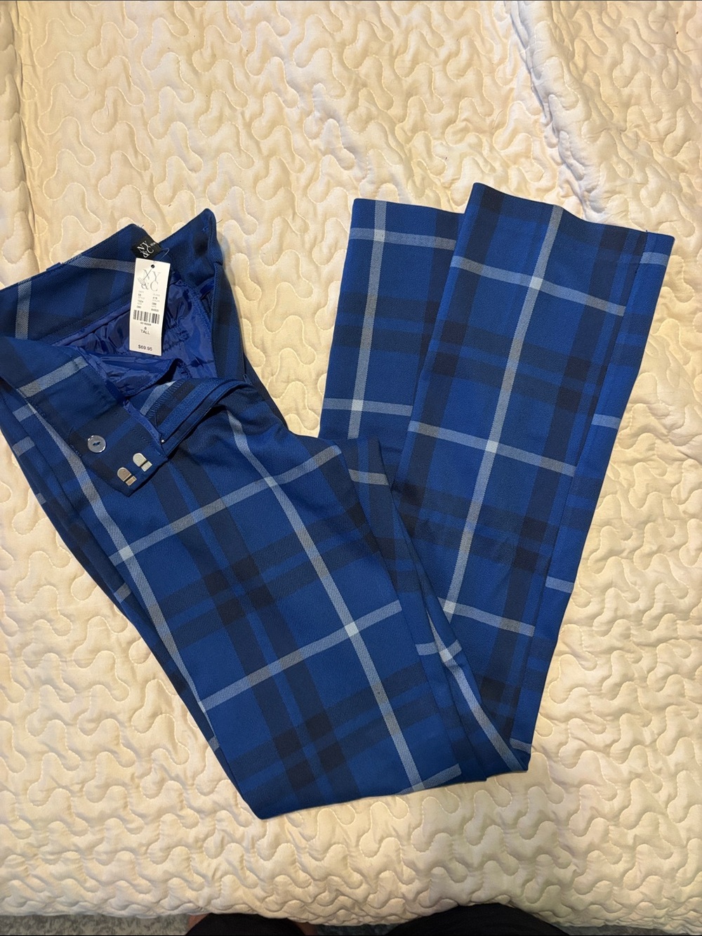 New York & Company Blue Plaid Boot Cut Pants